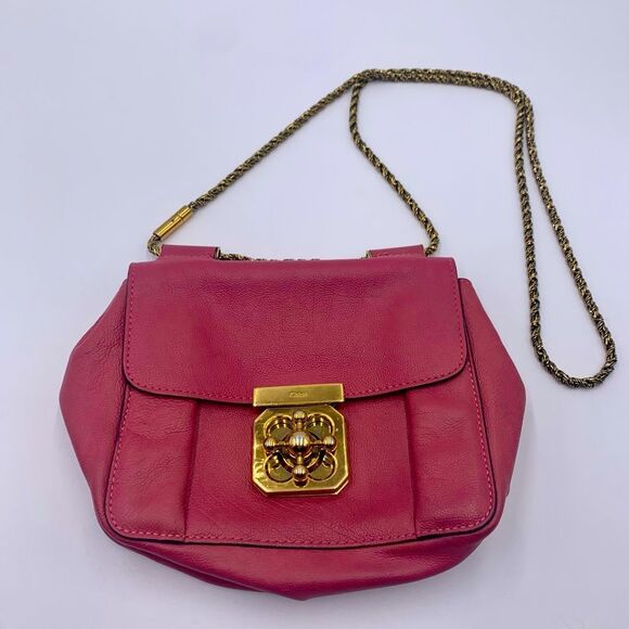 Auth Luxe Chloe Fuchsia Leather Elsie Shoulder Bag Hardware Turn Lock Excellent - Picture 2 of 16